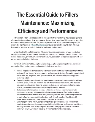 The Essential Guide to Fillers Maintenance Maximizing Efficiency and Performance