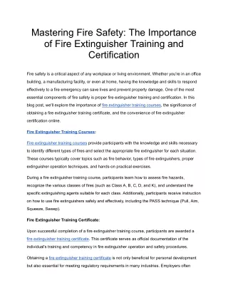 Mastering Fire Safety: The Importance of Fire Extinguisher Training and Certific