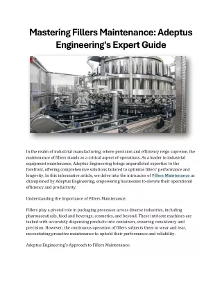 Mastering Fillers Maintenance Adeptus Engineering's Expert Guide