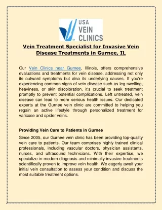 Vein Treatment Specialist for Invasive Vein Disease Treatments in Gurnee, IL