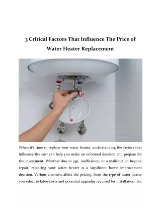 3 Critical Factors That Influence The Price of Water Heater Replacement