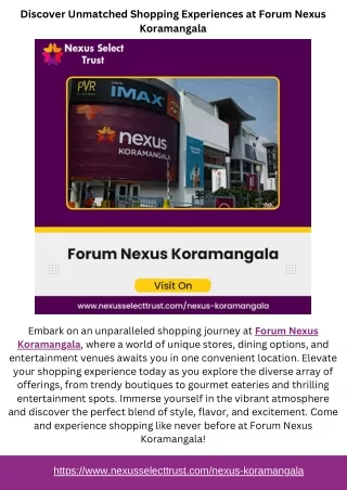 Discover Unmatched Shopping Experiences at Forum Nexus Koramangala