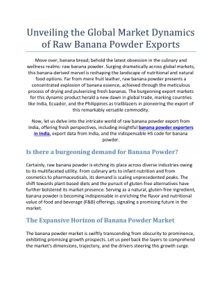 Unveiling the Global Market Dynamics of Raw Banana Powder Exports