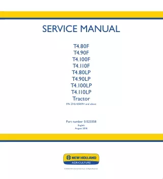 New Holland T4.100LP Tractor Service Repair Manual