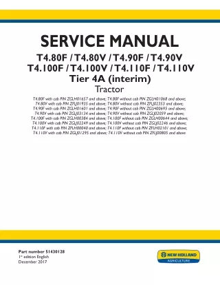 New Holland T4.100V with cab Tier 4A (interim) Tractor Service Repair Manual PIN ZGLJ02249 and above
