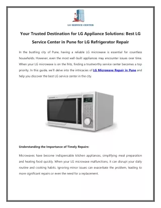 Your Trusted Destination for LG Appliance Solutions Best LG Service Center in Pune for LG Refrigerator Repair