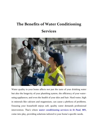 The Benefits of Water Conditioning Services