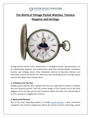 The World of Vintage Pocket Watches Timeless Elegance and Heritage