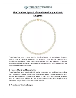 The Timeless Appeal of Pearl Jewellery A Classic Elegance