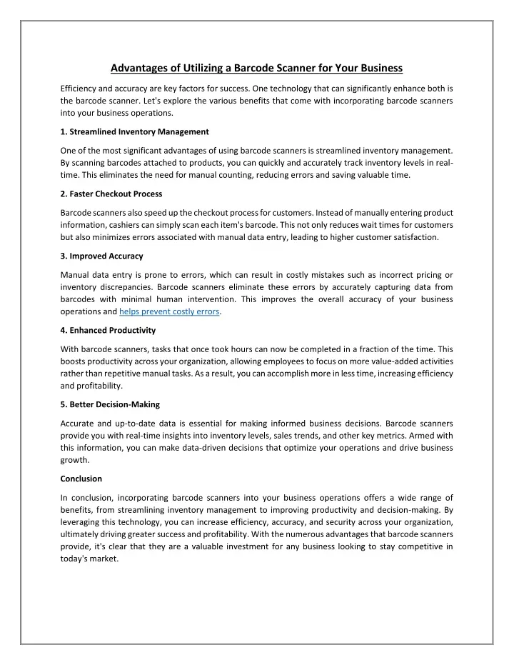 advantages of utilizing a barcode scanner