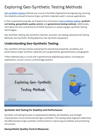 Exploring Geo-Synthetic Testing Methods