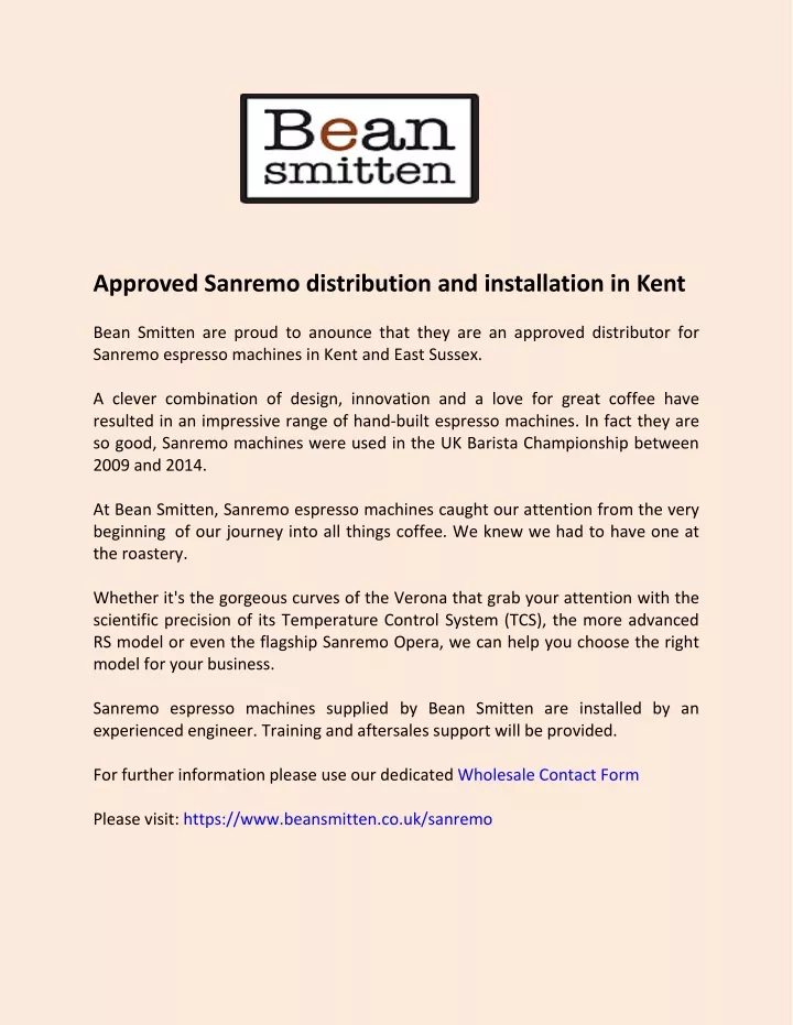 approved sanremo distribution and installation