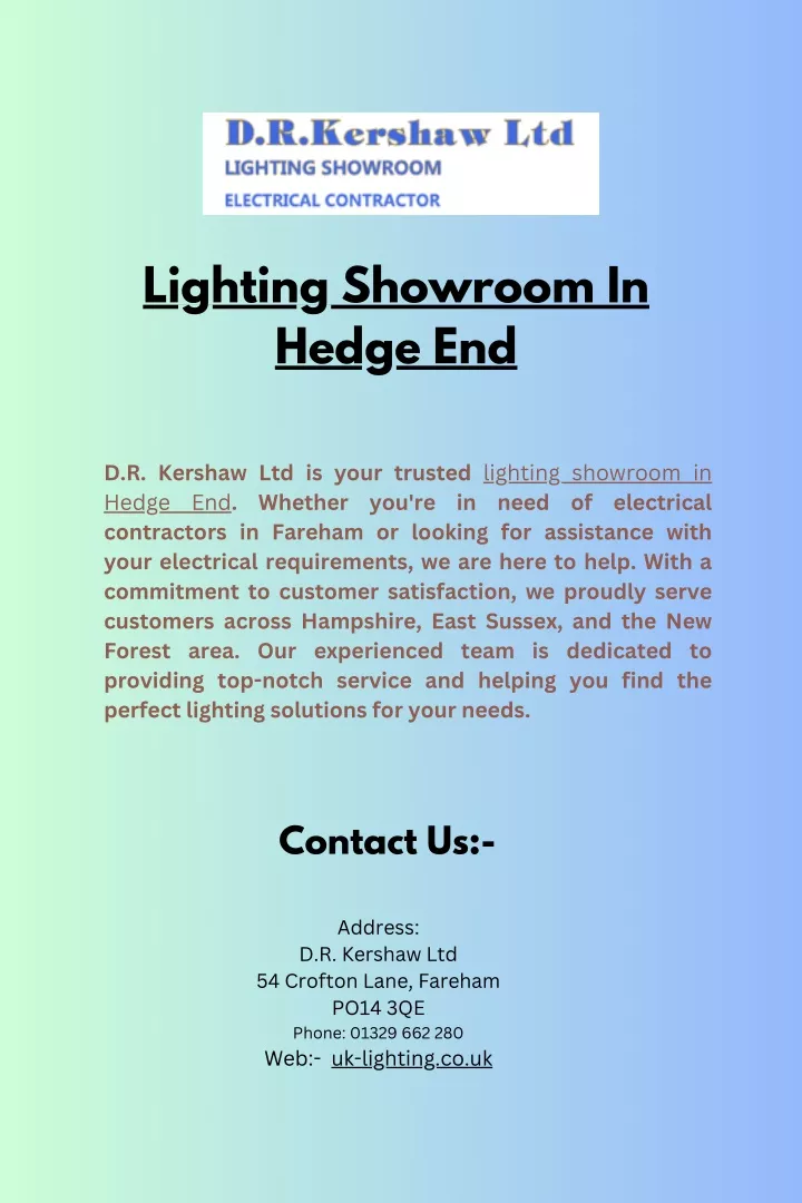 lighting showroom in hedge end