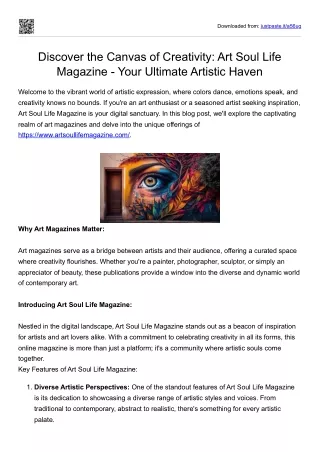 Discover the Canvas of Creativity: Art Soul Life Magazine - Your Ultimate Artist