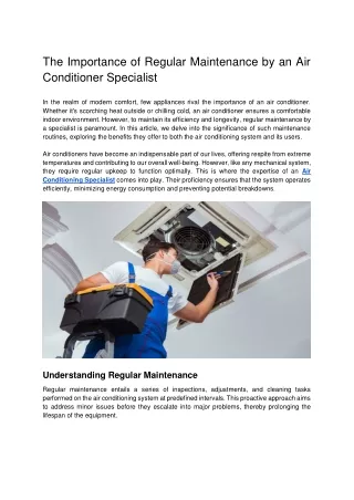 The Importance of Regular Maintenance by an Air Conditioner Specialist
