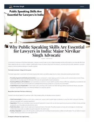 Why Public Speaking Skills Are Essential for Lawyers in India: Major Nirvikar Si