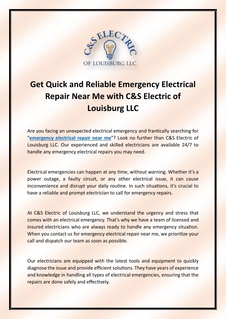 get quick and reliable emergency electrical