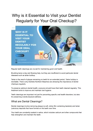 Why is it Essential to Visit your Dentist Regularly for Your Oral Checkup?