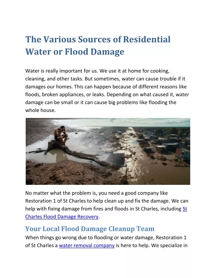 the various sources of residential water or flood