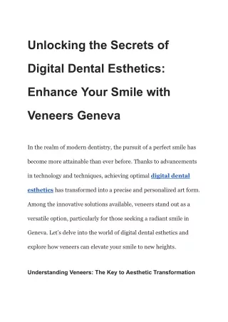 Unlocking the Secrets of Digital Dental Esthetics_ Enhance Your Smile with Veneers Geneva