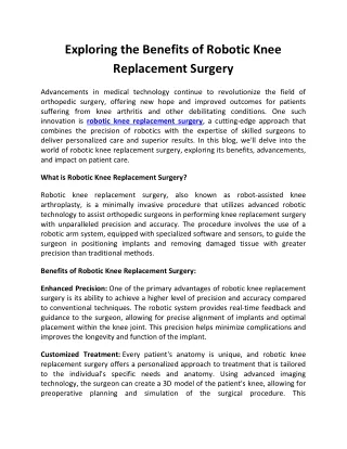 Exploring the Benefits of Robotic Knee Replacement Surgery