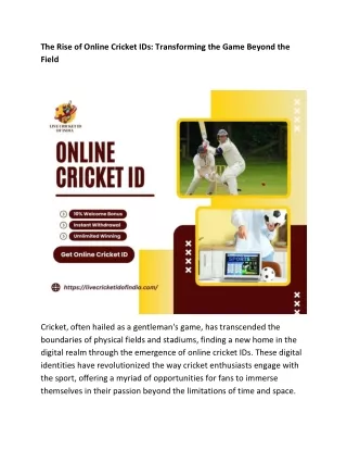 The Rise of Online Cricket IDs: Transforming the Game Beyond the Field