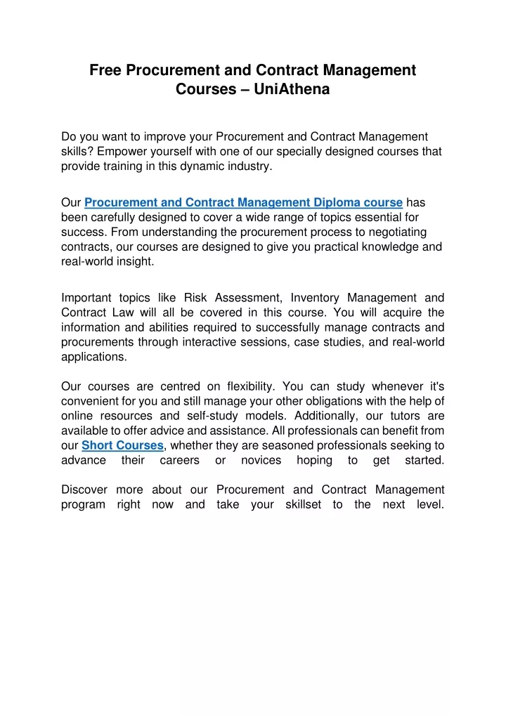 free procurement and contract management courses