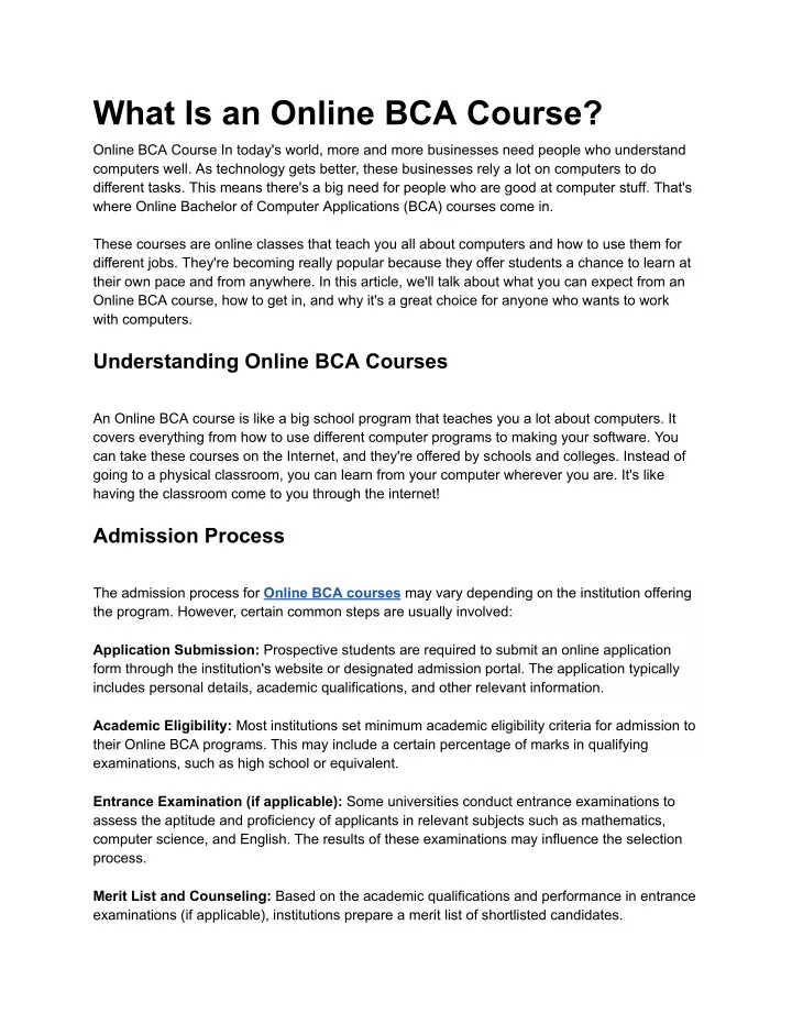 what is an online bca course