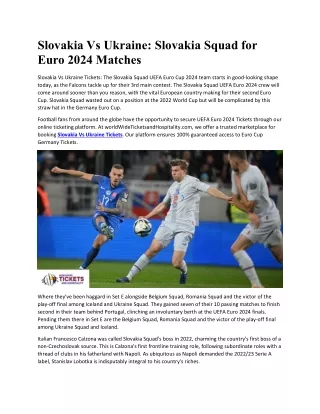 Slovakia Vs Ukraine Slovakia Squad for Euro 2024 Matches