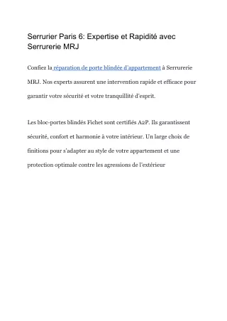 Service de Serrurerie Expert à Paris République - MRJ
