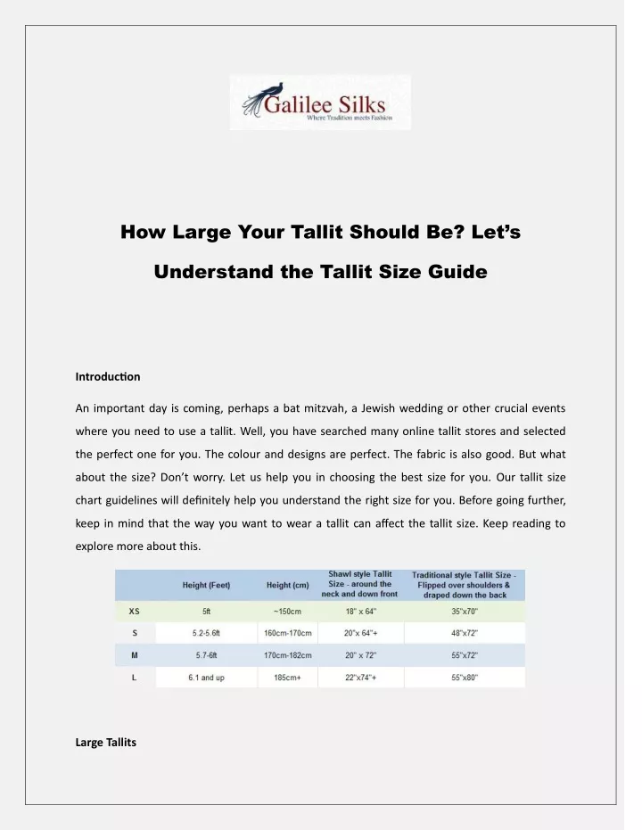 how large your tallit should be let s