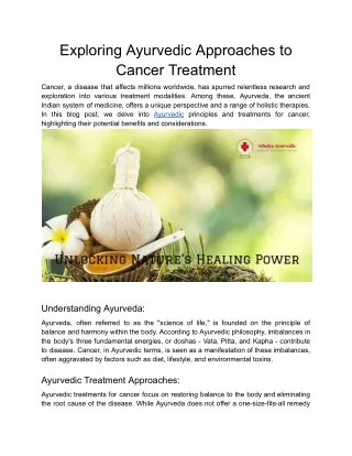 Exploring Ayurvedic Approaches to Cancer Treatment