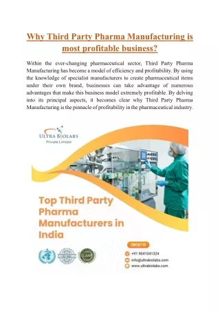 Why Third Party Pharma Manufacturing is most profitable business?