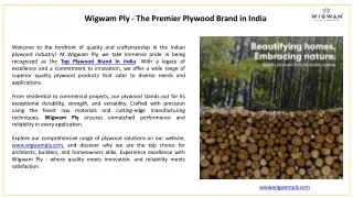 Wigwam Ply - The Premier Plywood Brand in India