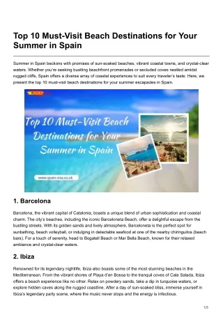 Top 10 Must Visit Beach Destinations for Your Summer in Spain