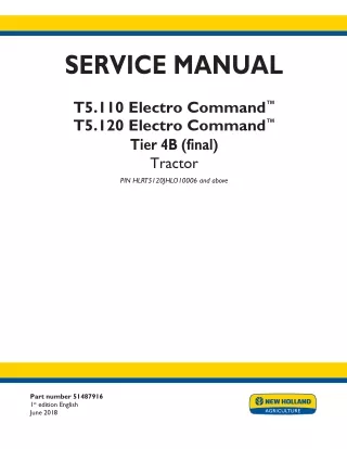 New Holland T5.110 Electro Command™ Tier 4B (final) Tractor Service Repair Manual (PIN HLRT5120JHLO10006 and above)