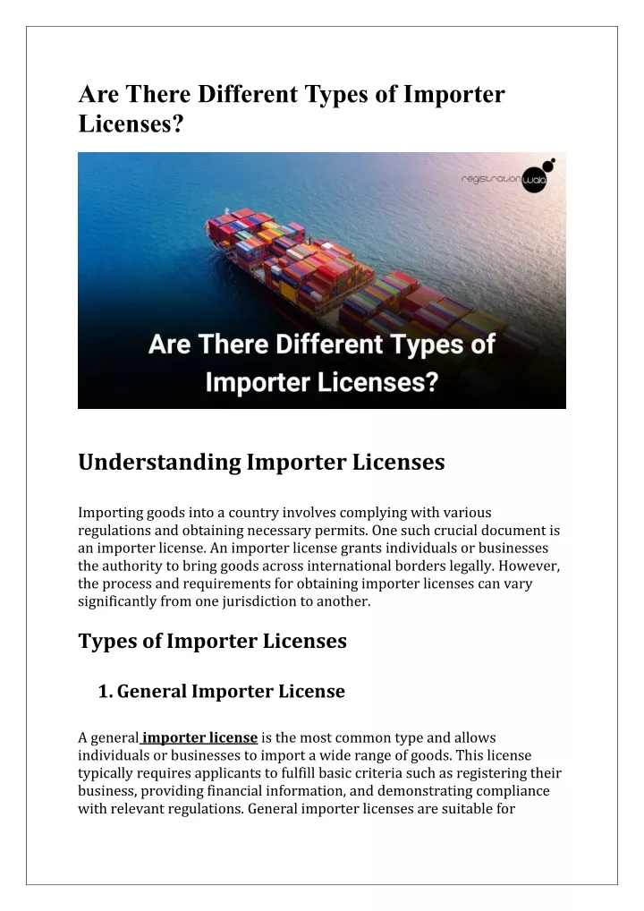 are there different types of importer licenses