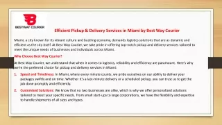 Efficient Pickup & Delivery Services in Miami by Best Way Courier