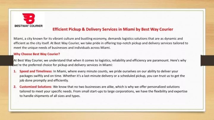 efficient pickup delivery services in miami