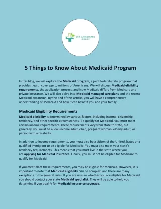 5 Things to Know About Medicaid Program