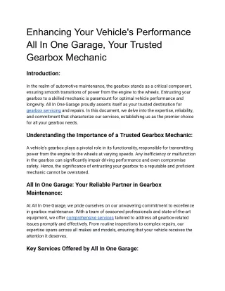 Expert Gearbox Mechanics Available at All In One Garage