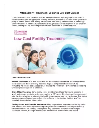 Affordable IVF Treatment  Exploring Low Cost Options