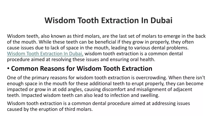 wisdom tooth extraction in dubai
