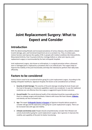 Joint Replacement Surgery: What to Expect and Consider