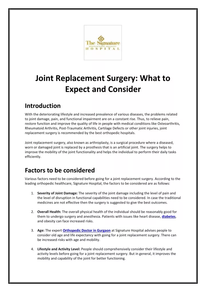 joint replacement surgery what to expect