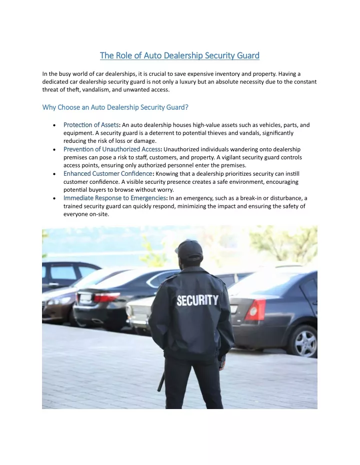 the role of auto dealership security guard