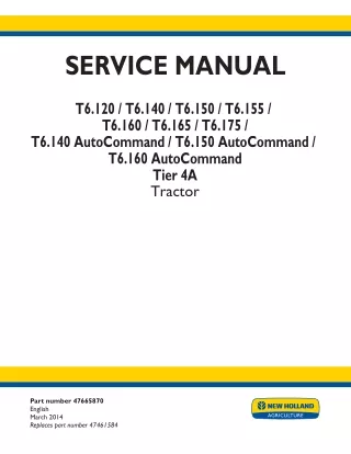 New Holland T6.120 Tier 4A Tractor Service Repair Manual