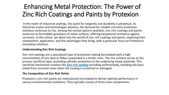 enhancing metal protection the power of zinc rich coatings and paints by protexion