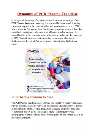 Dynamics of PCD Pharma Franchise: A Comprehensive Overview