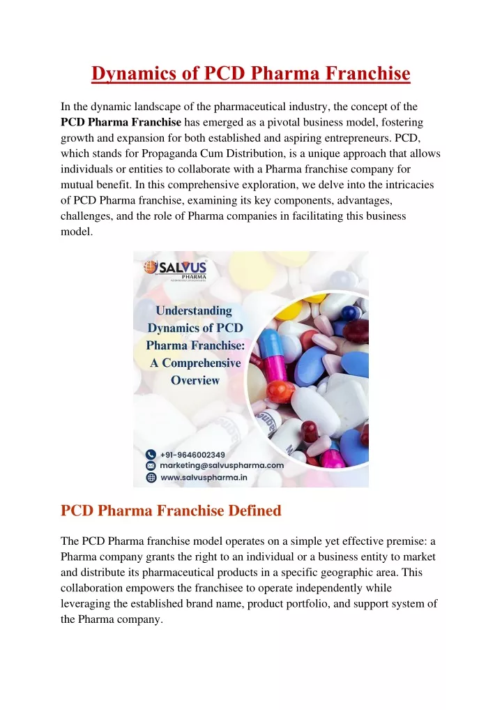 dynamics of pcd pharma franchise